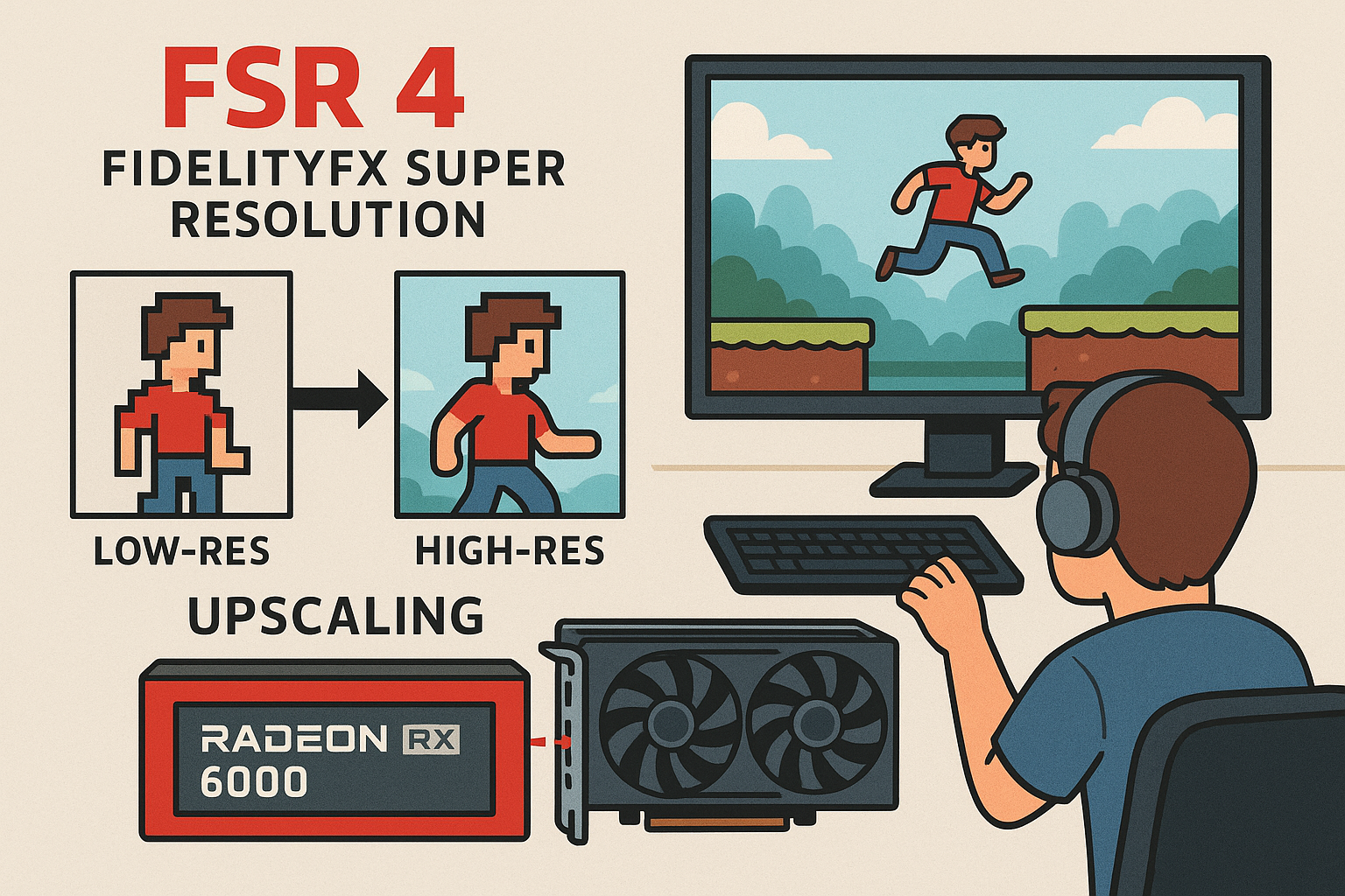 تصویر توضیح فناوری FSR 4 و upscaling در بازی‌ها