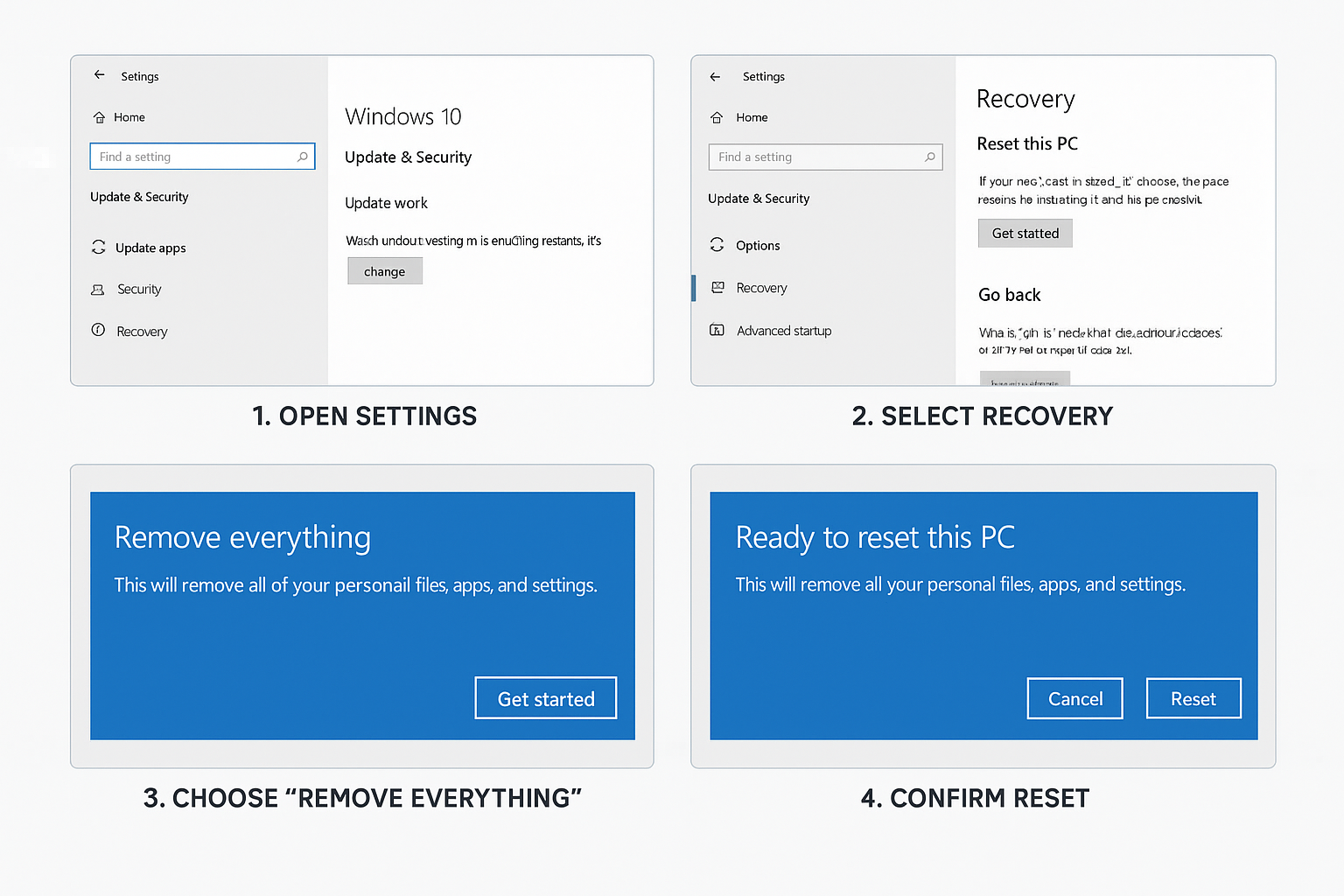 تصویر راهنمای گام به گام ریست فکتوری ویندوز 10