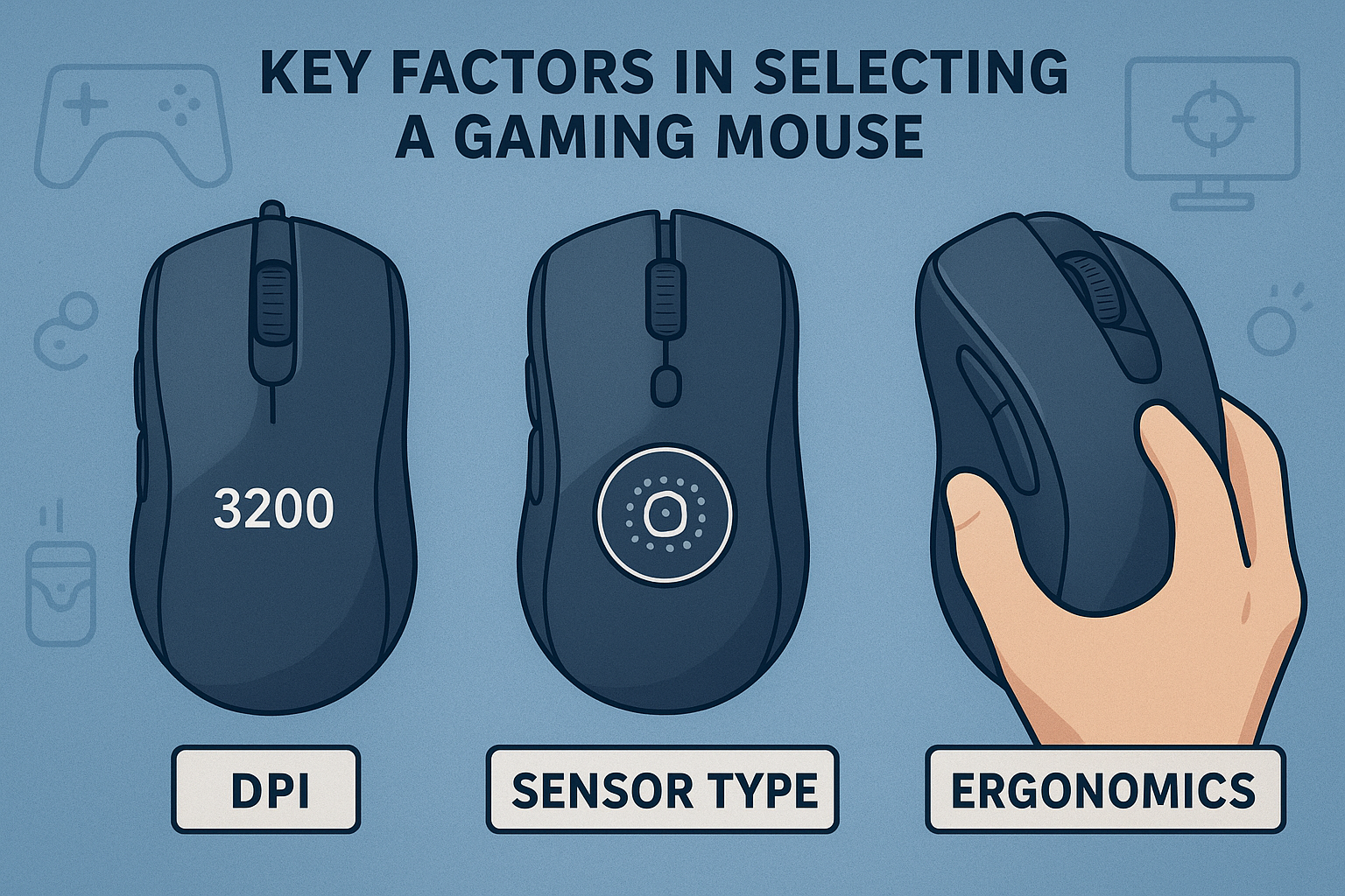 تصویر عوامل کلیدی انتخاب موس گیمینگ مناسب شامل DPI و سنسورها