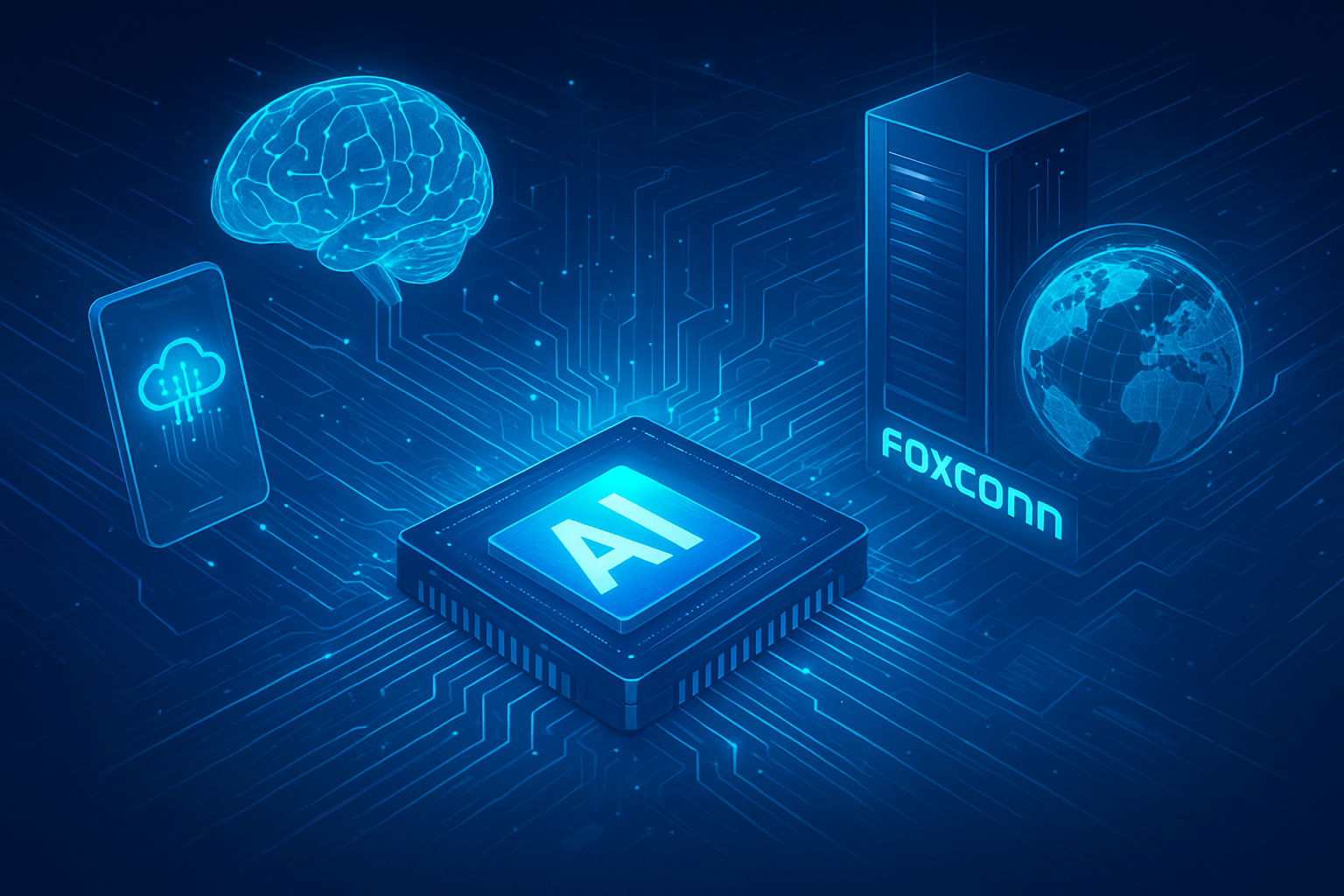 تصویر چشم انداز آینده محاسبات AI و سوپرکامپیوترها با فاکسکان