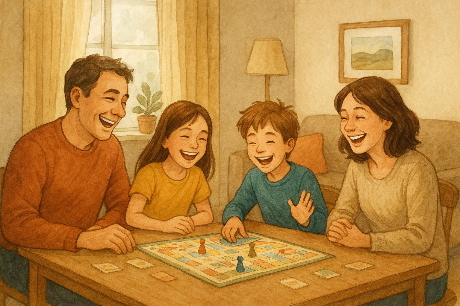 Family enjoying offline activities