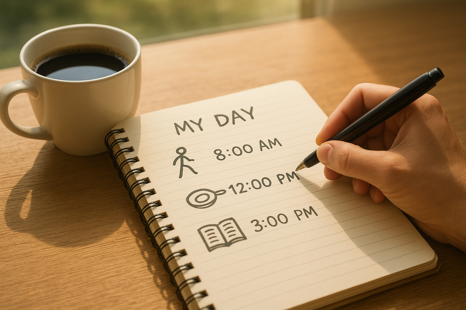 Person planning day on notepad
