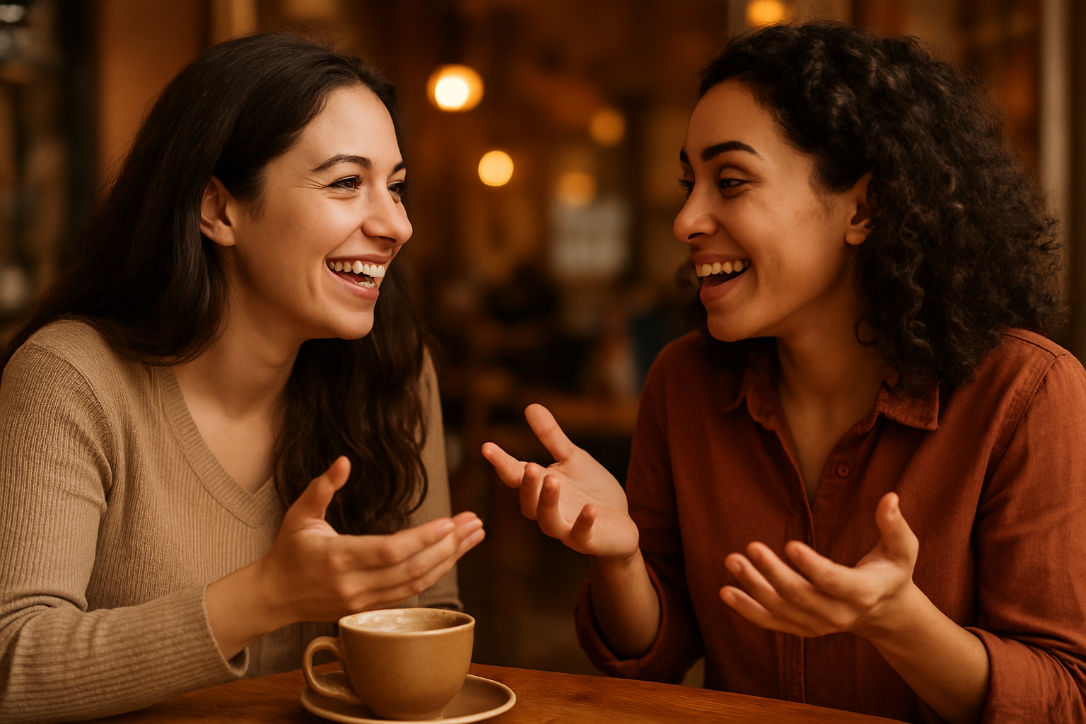 Friends conversing face-to-face