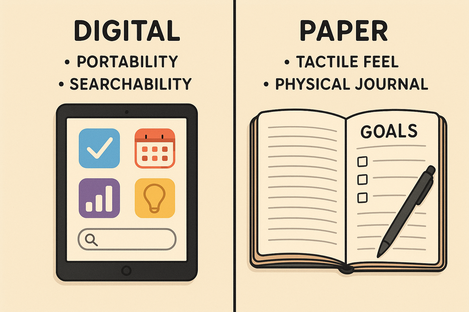 ژورنالینگ دیجیتال: چطور با نوشتن هدف ذهنمان را آرام کنیم؟ 4 Digital vs paper notebooks comparison