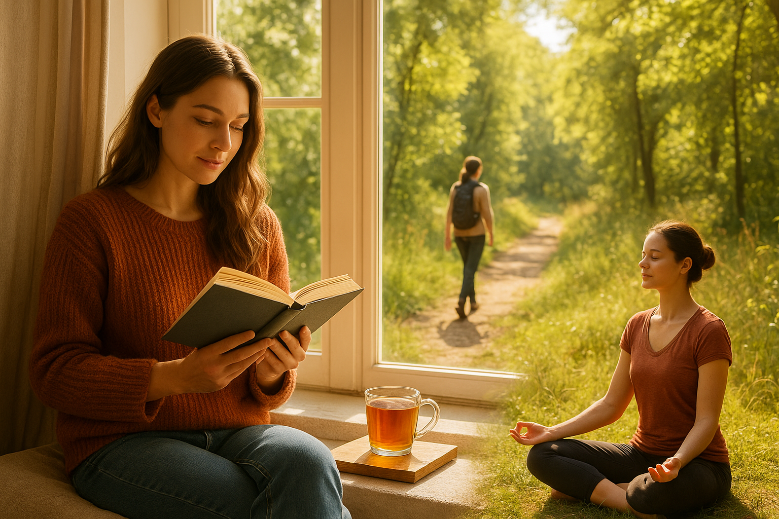 Engaging in relaxing activities like reading and nature walk