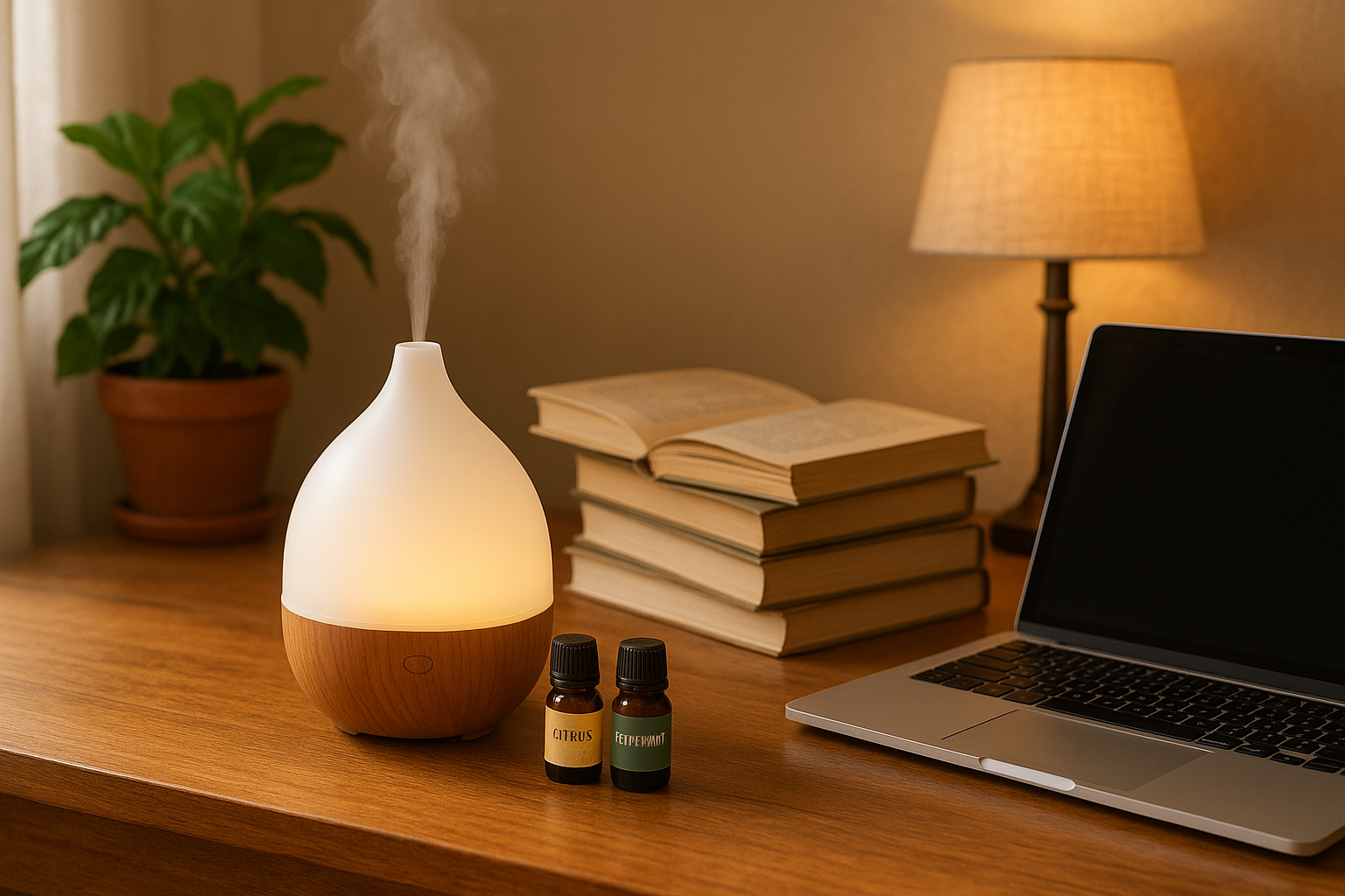 Cozy workspace with diffuser