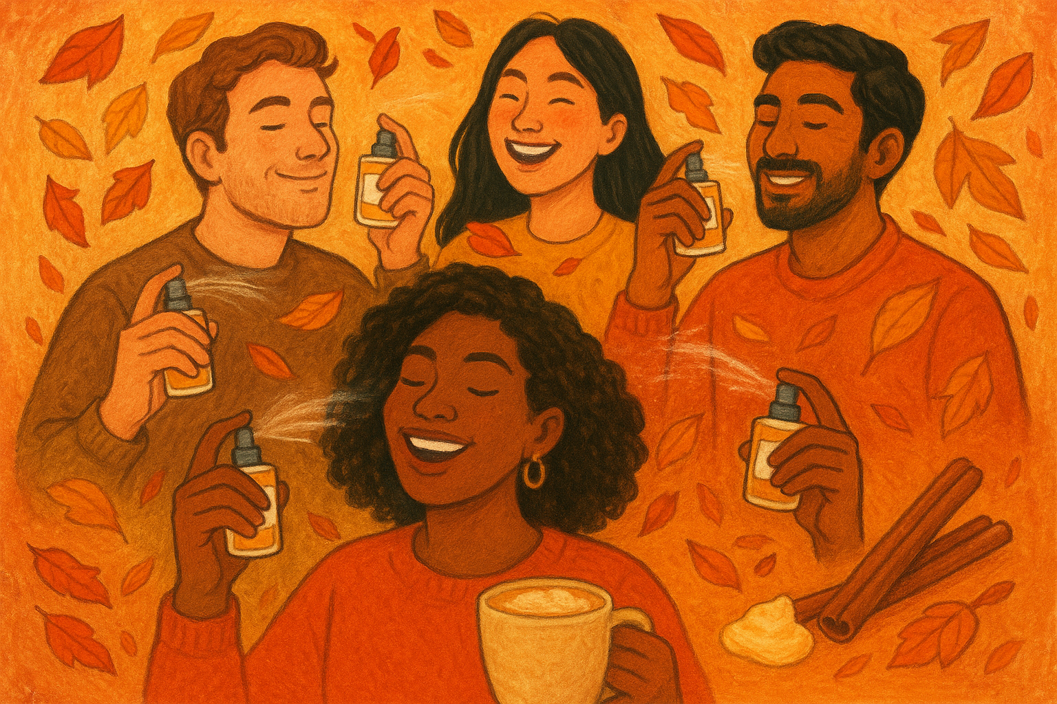 People enjoying gourmand perfumes in autumn