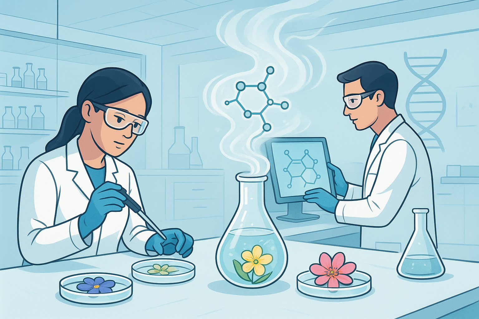 Biotechnology in perfumery lab scene