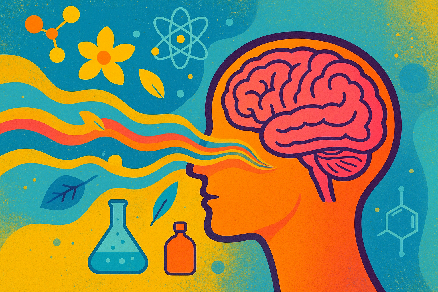 Abstract brain with scent waves improving mood scientifically